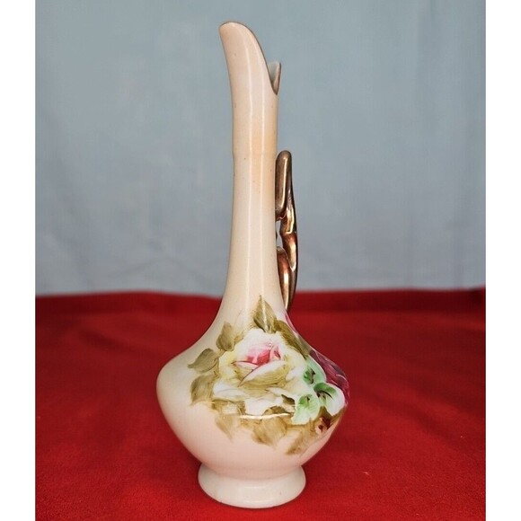 Lefton Bud Vase 1862 Hand Painted Flowers Gold Handle 5.5'' Signed VTG Ewer - Picture 2 of 8